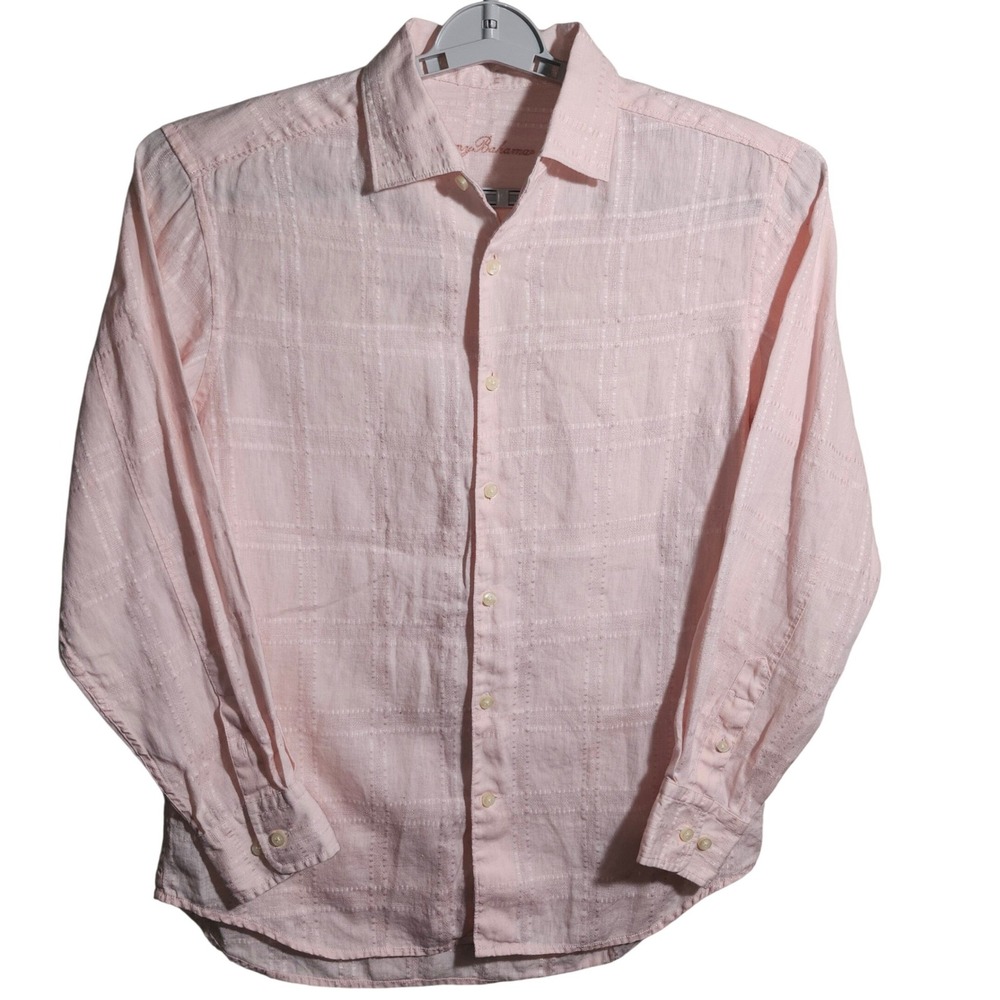 Tommy Bahama Mens Pink 100%‎ Linen Long Sleeve Button Down Shirt T31947 Size S